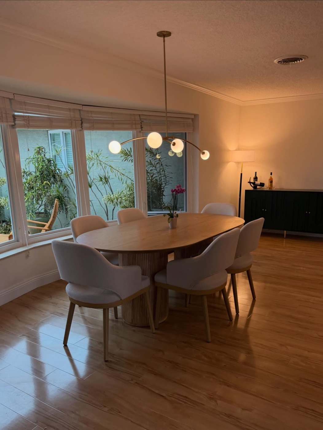 Renovated dining room with new flooring